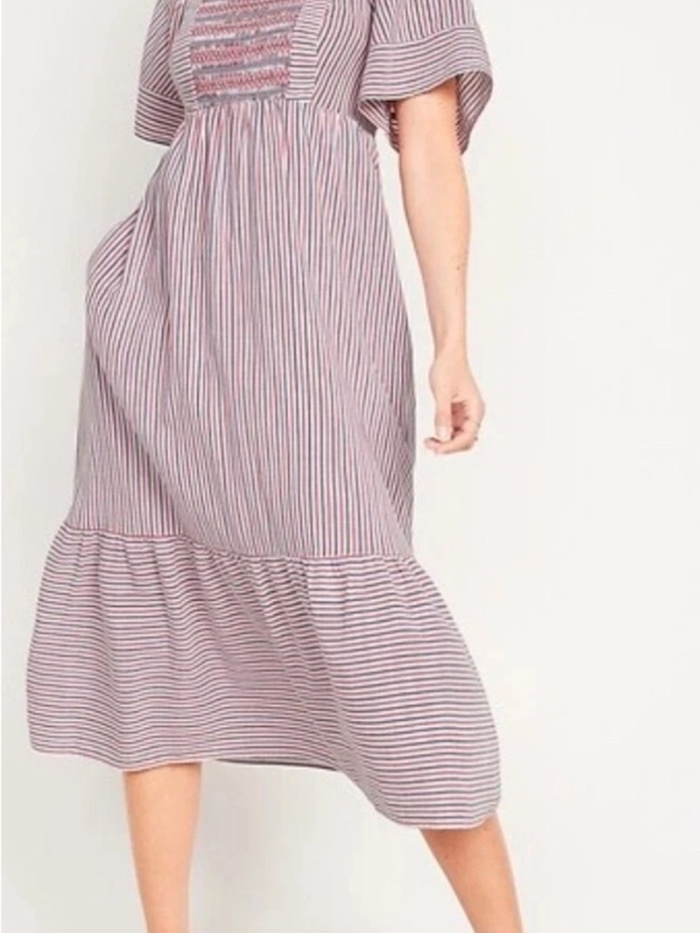 Old Navy Fit & Flare Striped Tie-Back Smocked Midi Dress Size S NWT